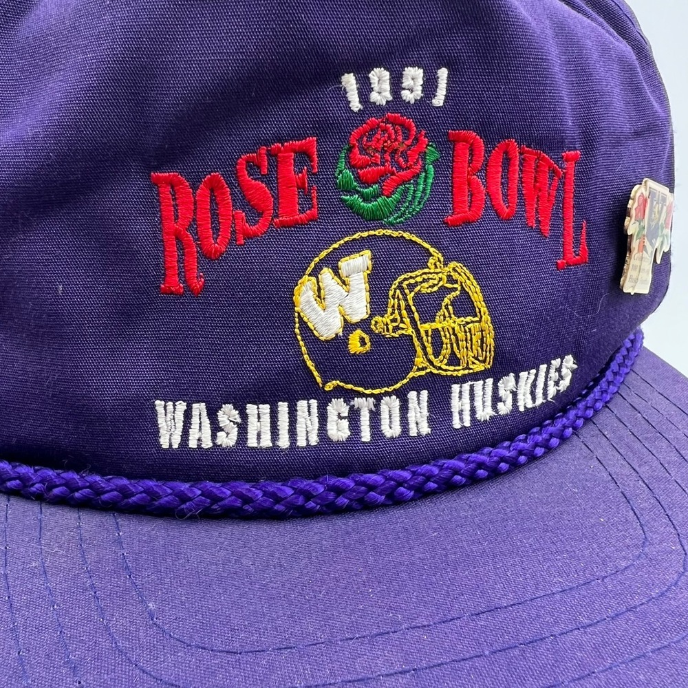 Vintage 1991 Rose‎ Bowl Washington Huskies Hat Purple Snapback Rope Cap with Pin